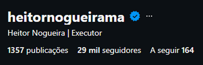 Perfil de Heitor Nogueira no Instagram, @heitornogueirama